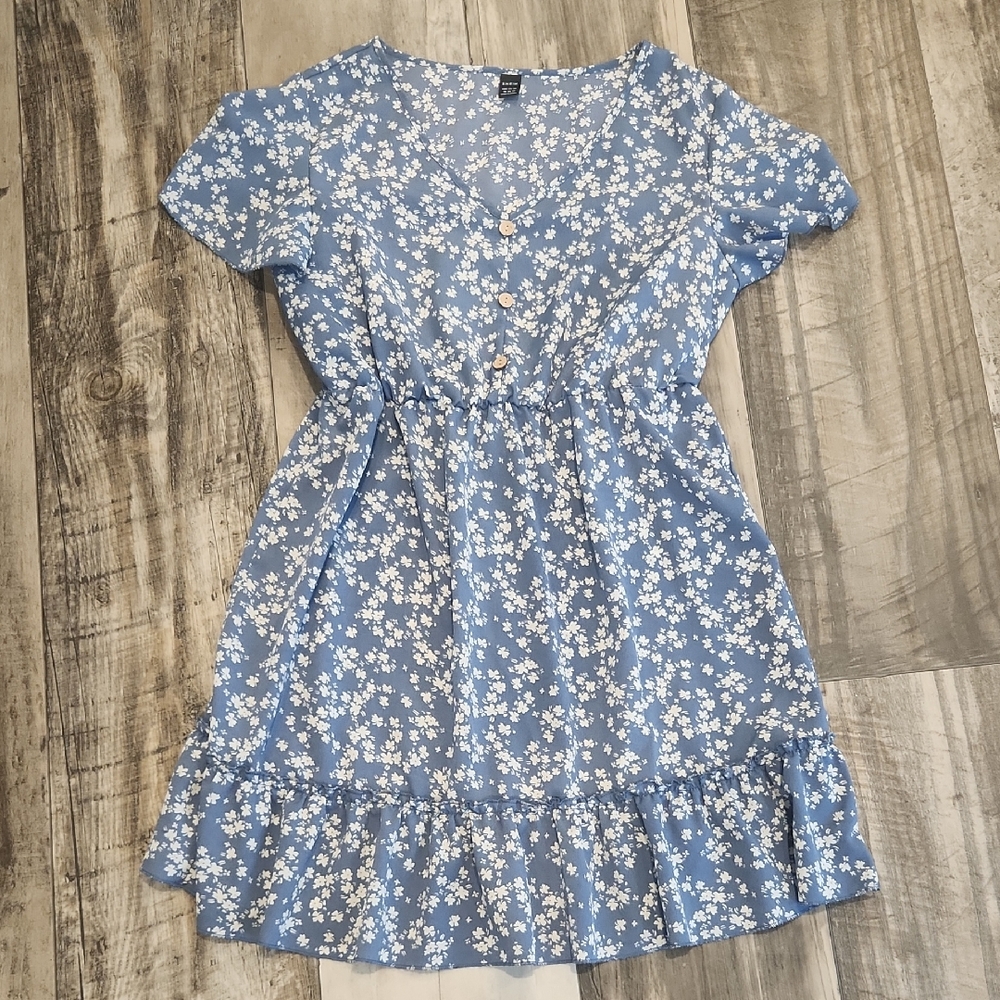 Blue Floral Button-Down Dress Xlarge